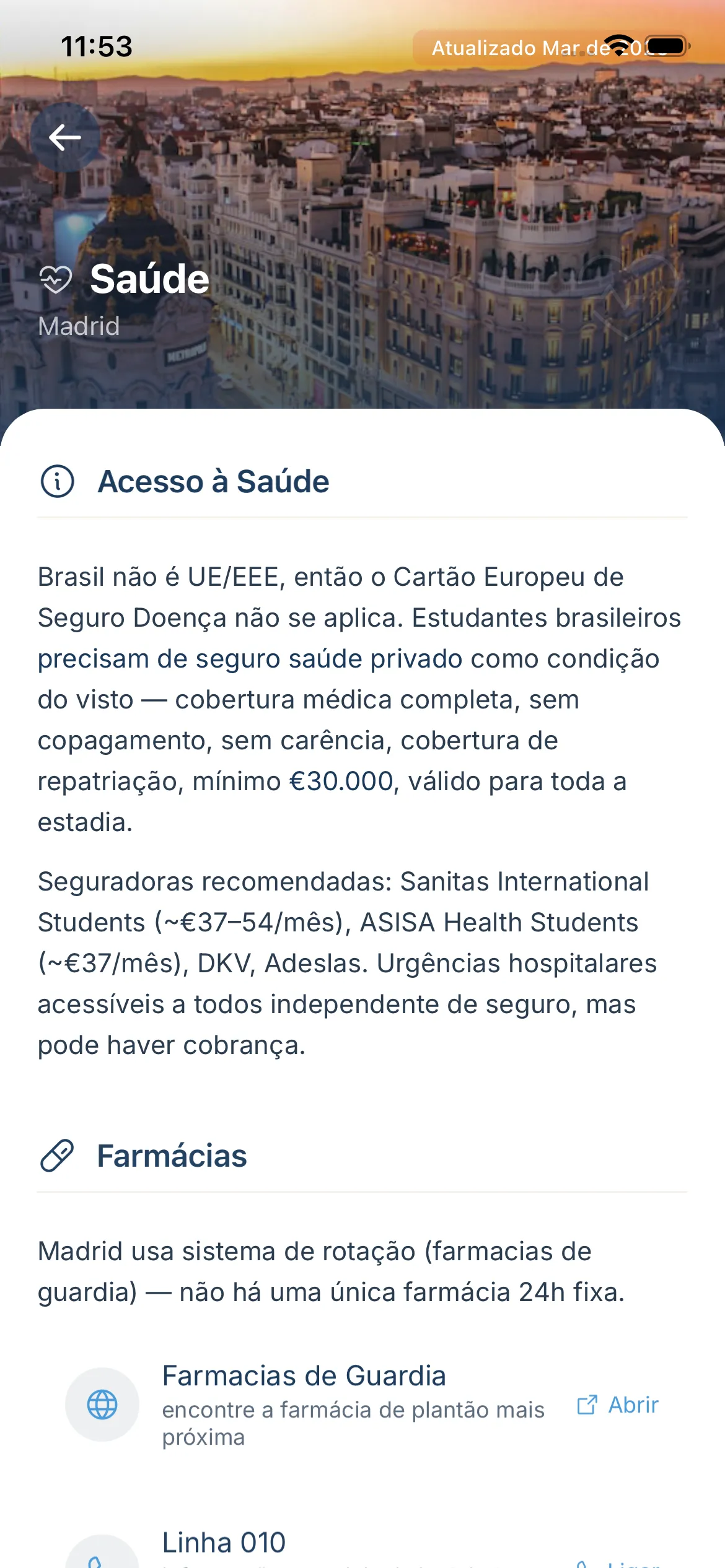 Screenshot: Guias por cidade